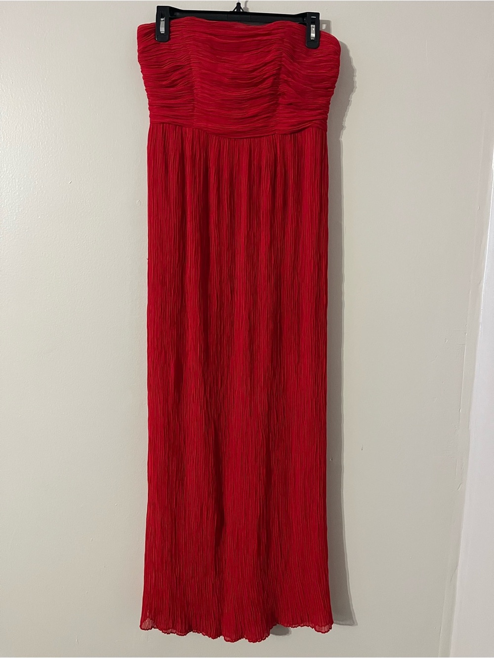 Wayne Clark Red Strapless Plisse Chiffon Evening Gown Formal Dress Size 6